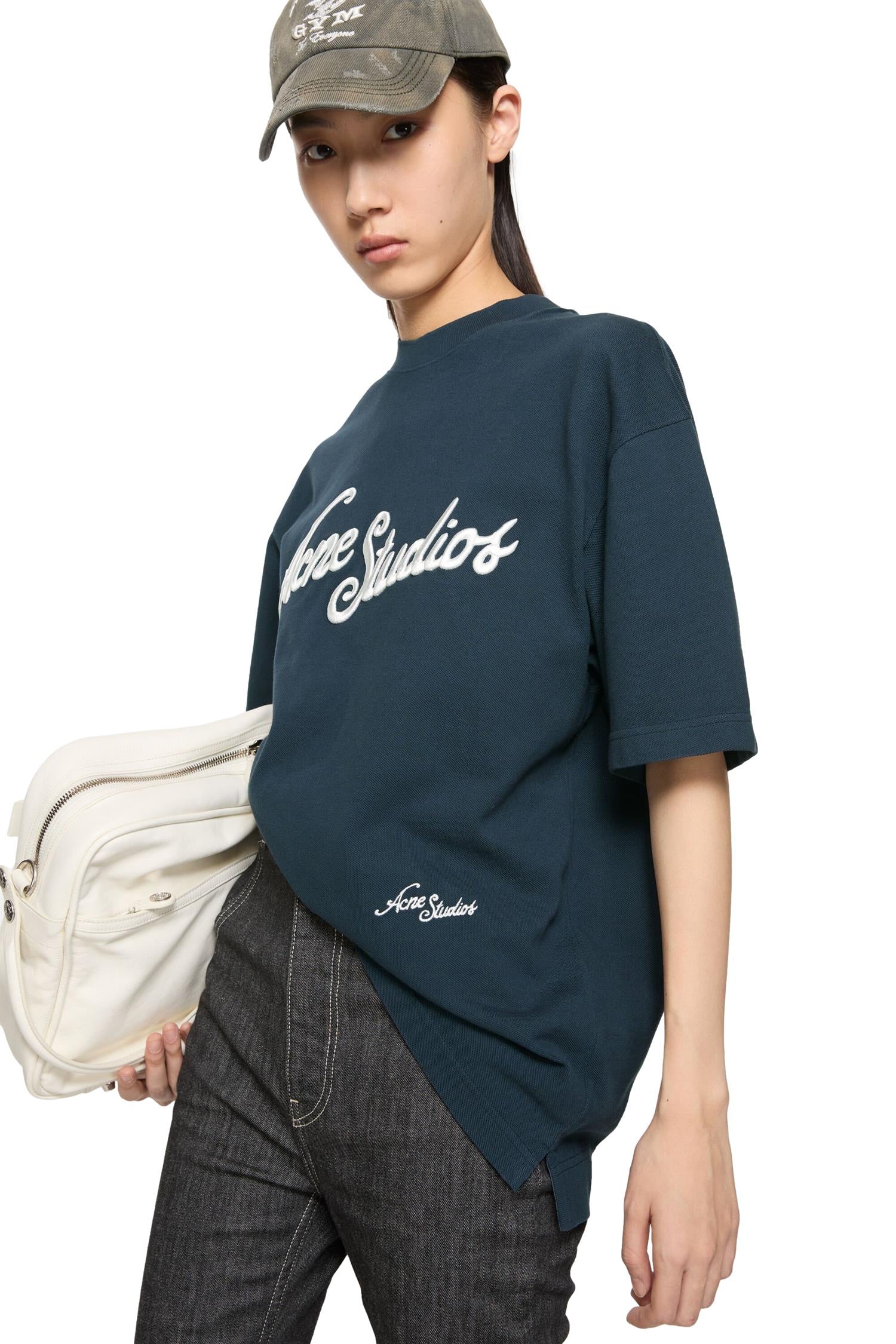 Acne Logo T-shirt - Relaxed Fit T-shirt Marine - modostore.no