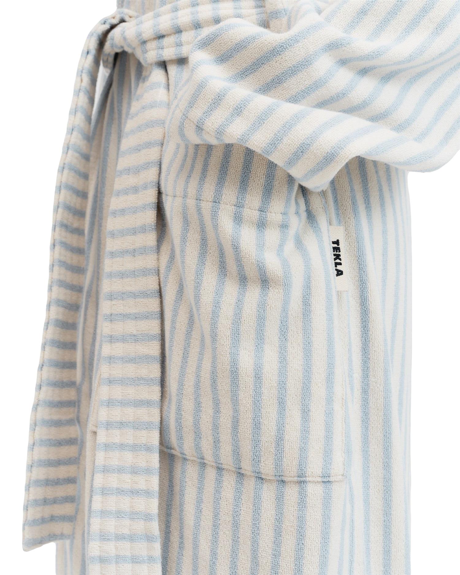 Tekla Terry Classic Bathrobe Soft Blue Stripes Undertøy Morgenkåpe Hvit Og Blå