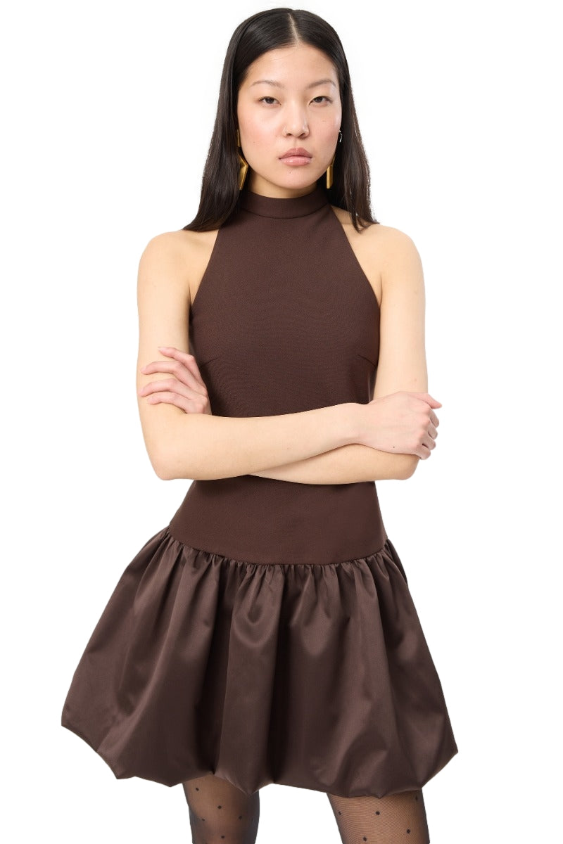 ROTATE Mini Peplum Dress Kjole Mørkebrun