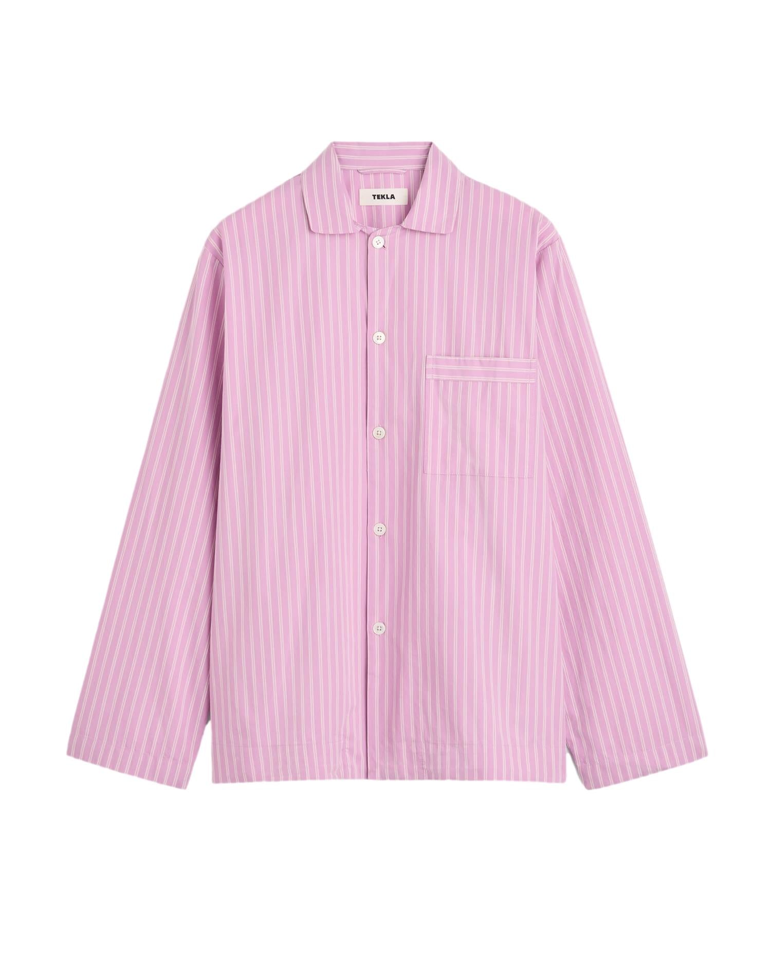Tekla Poplin Pyjamas Long Sleeve Shirt Purple Pink Stripes Undertøy Rosa