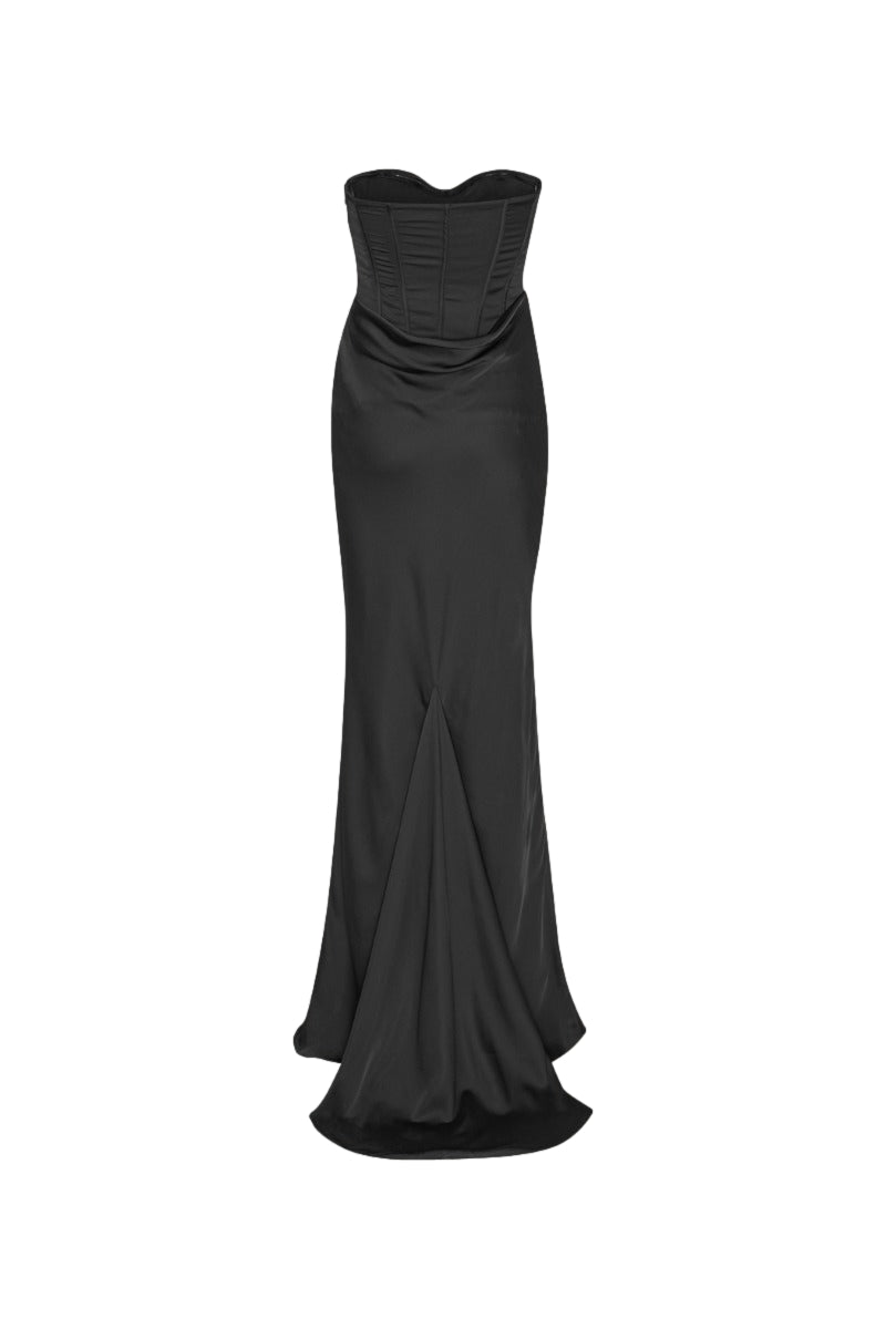 ROTATE Satin Corset Maxi Dress Kjole Sort - modostore.no