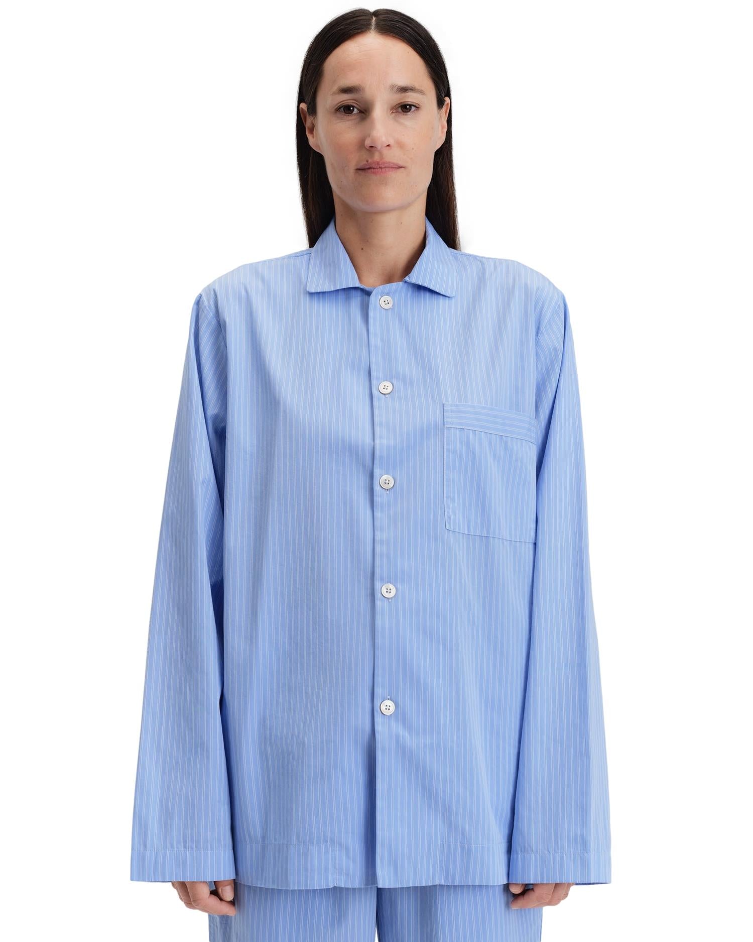 Tekla Poplin Pyjamas Long Sleeve Shirt Pin Stripes Undertøy Blå