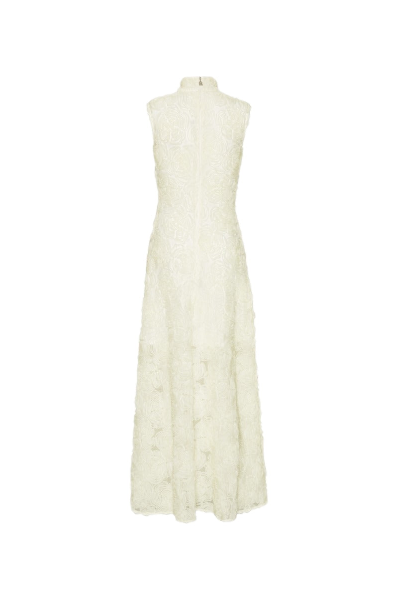 ROTATE Flower Mesh Maxi Dress Kjole Off-White - modostore.no
