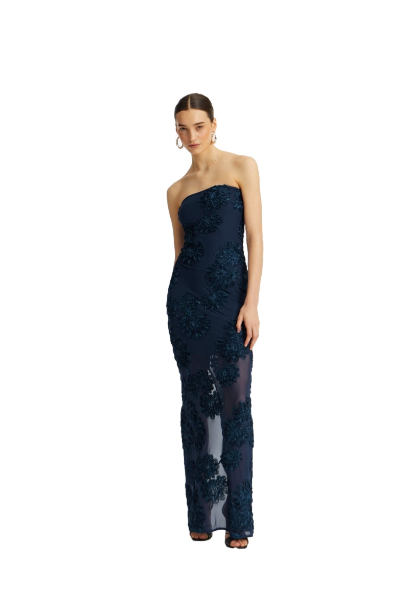 ROTATE 3D Mesh Maxi Dress Kjole Mørkeblå
