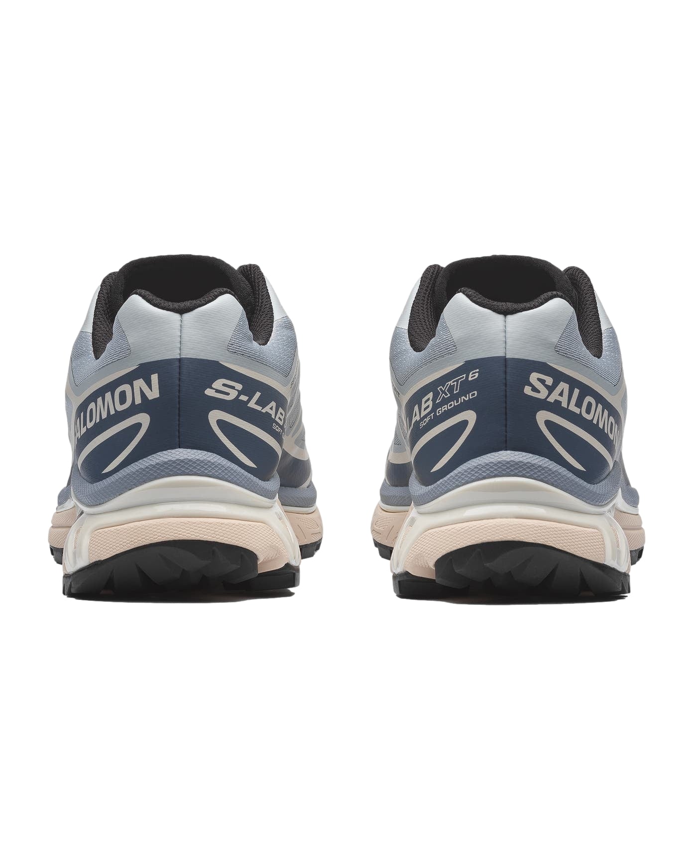 Salomon XT-6 løpesko i lyseblå, grå og vanilje med sporty design og komfortabel passform, vist fra siden.