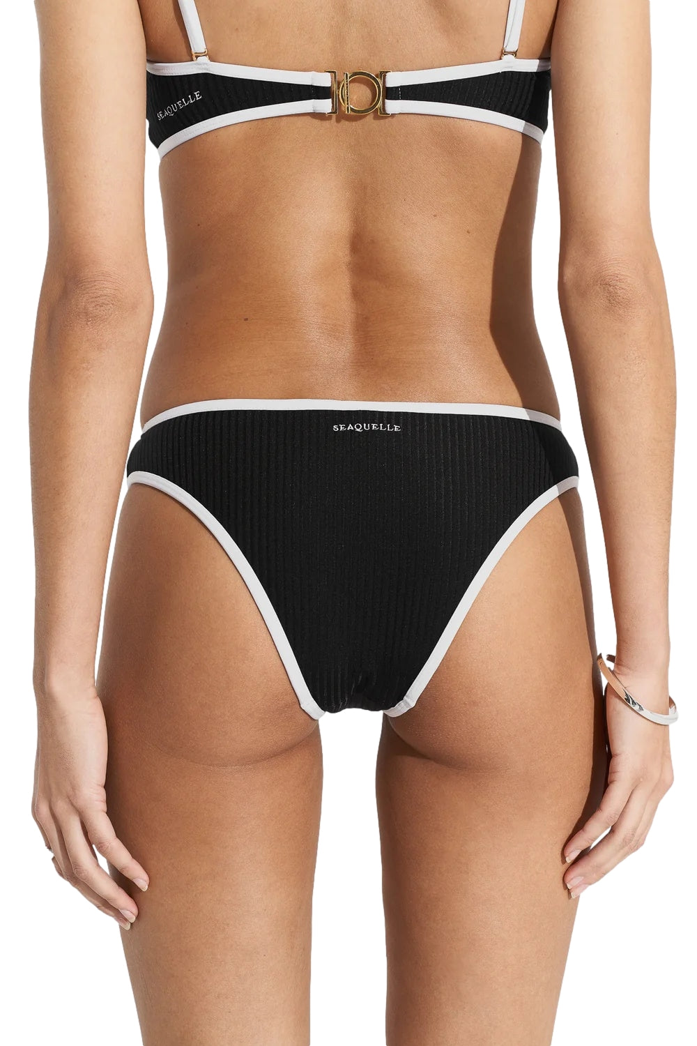 Seaquelle Ribbed Bikini Bottom Badetøy Sort Og Hvit - modostore.no