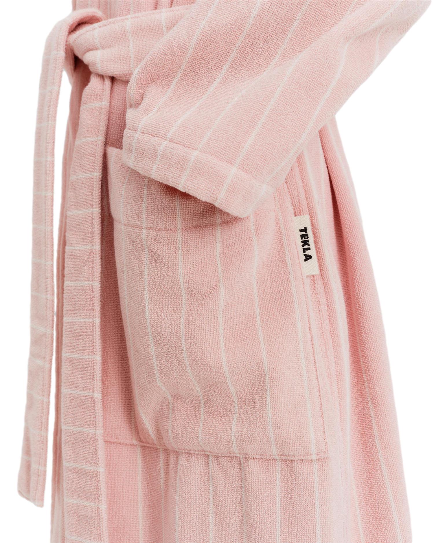 Tekla Terry Hooded Bathrobe Shaded Pink Stripes Undertøy Morgenkåpe Stripet Rosa