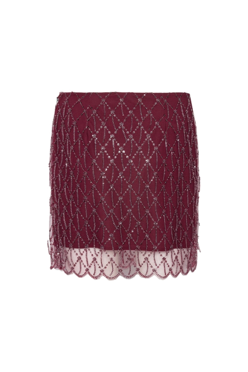 ROTATE Sequins Mini Skirt Skjørt Burgunder