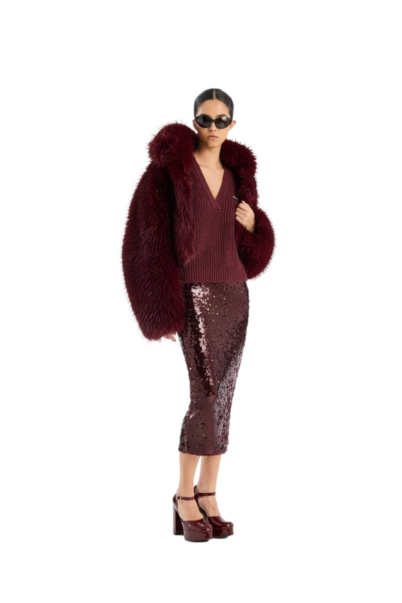 ROTATE Faux Fur Crop Jacket Jakke Burgunder