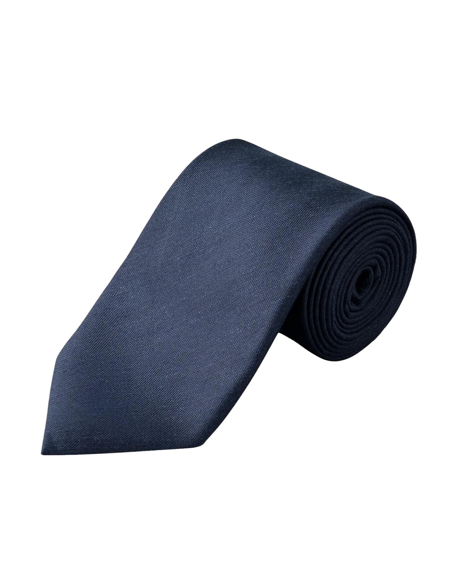 Eton Dark Blue Solid Silk Linen Tie Slips Mørkeblå - modostore.no