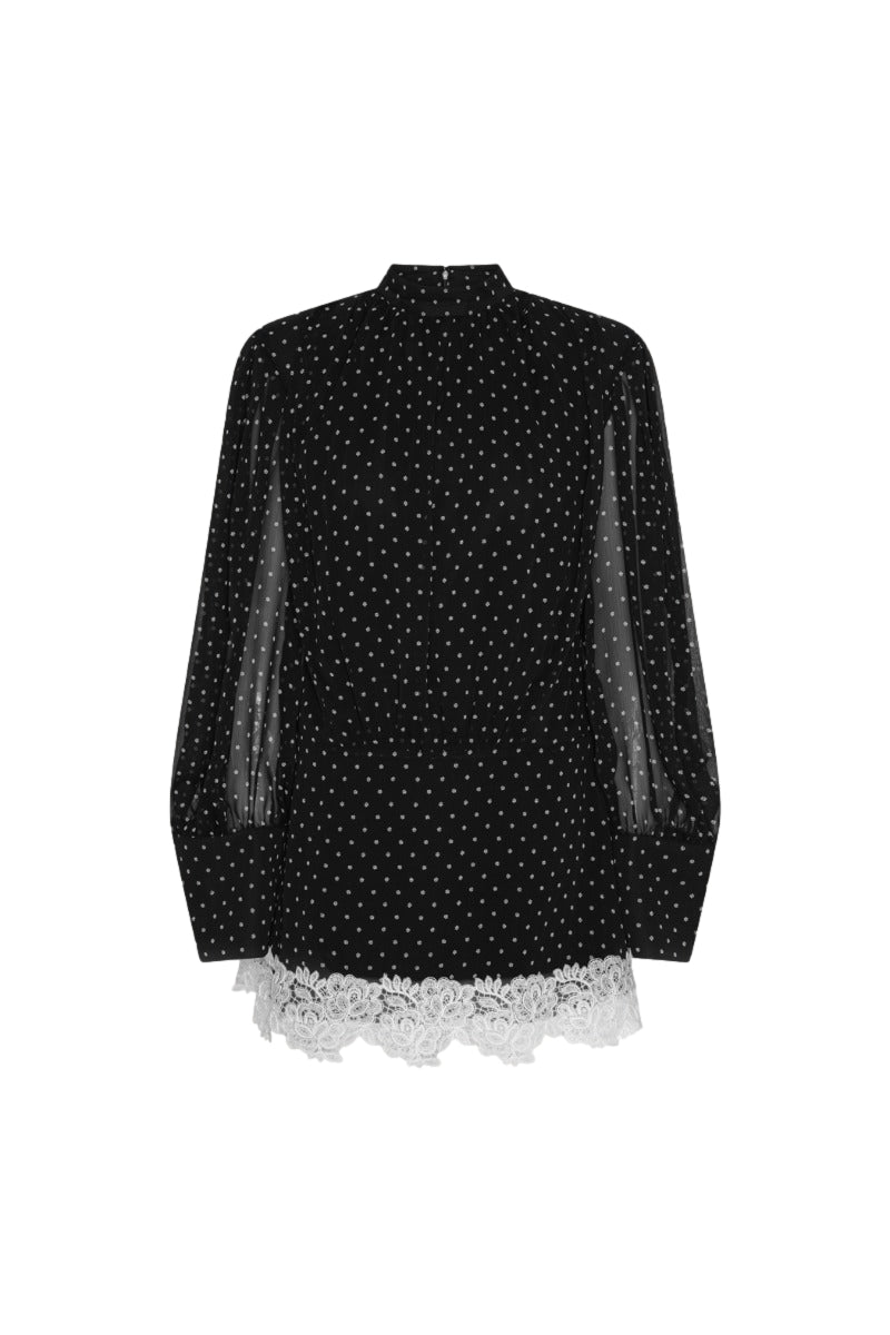 ROTATE Mini Dress LS Lace Kjole Sort Mønster