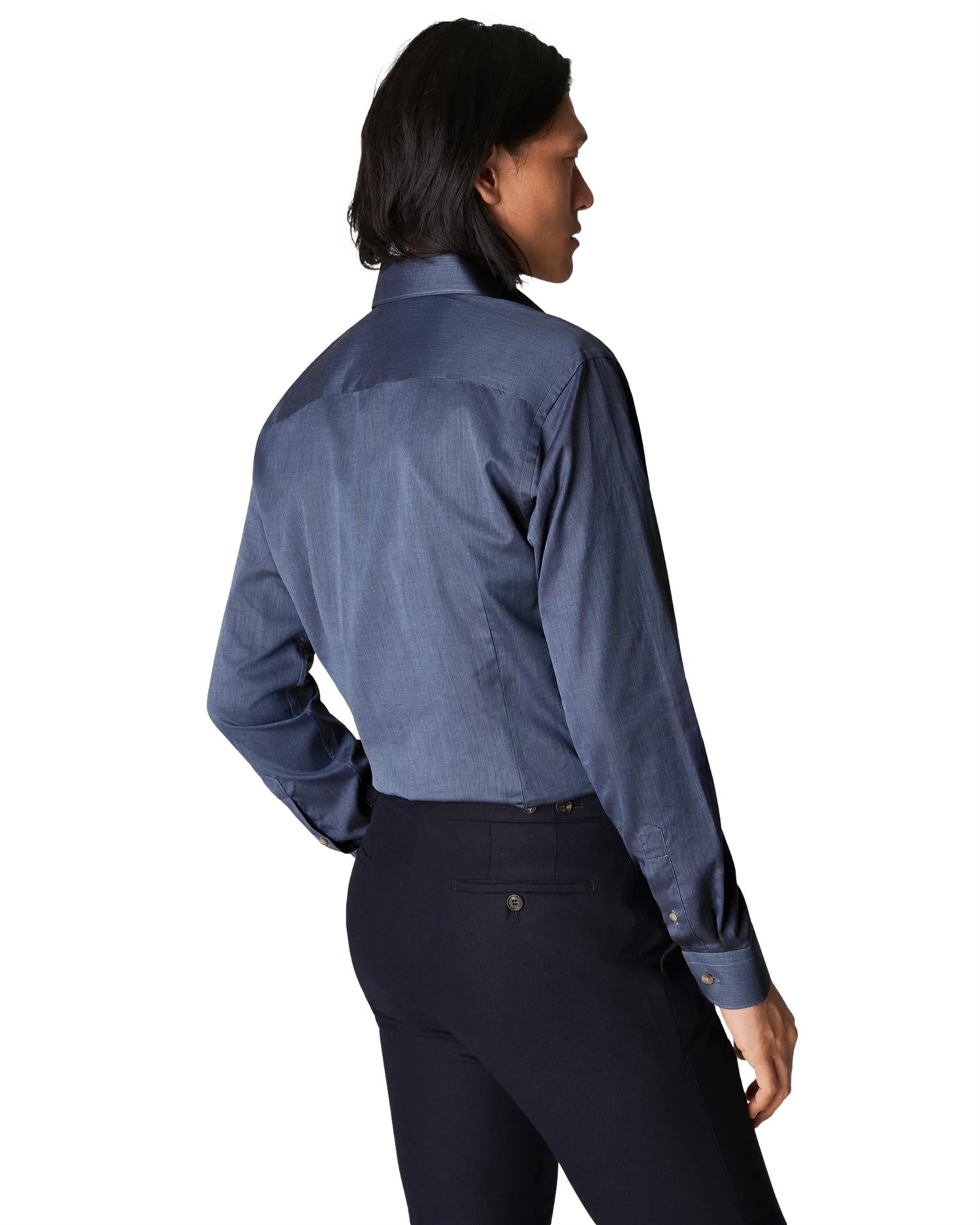 Eton Flanel Herringbone blue Skjorte Melert Blå - modostore.no