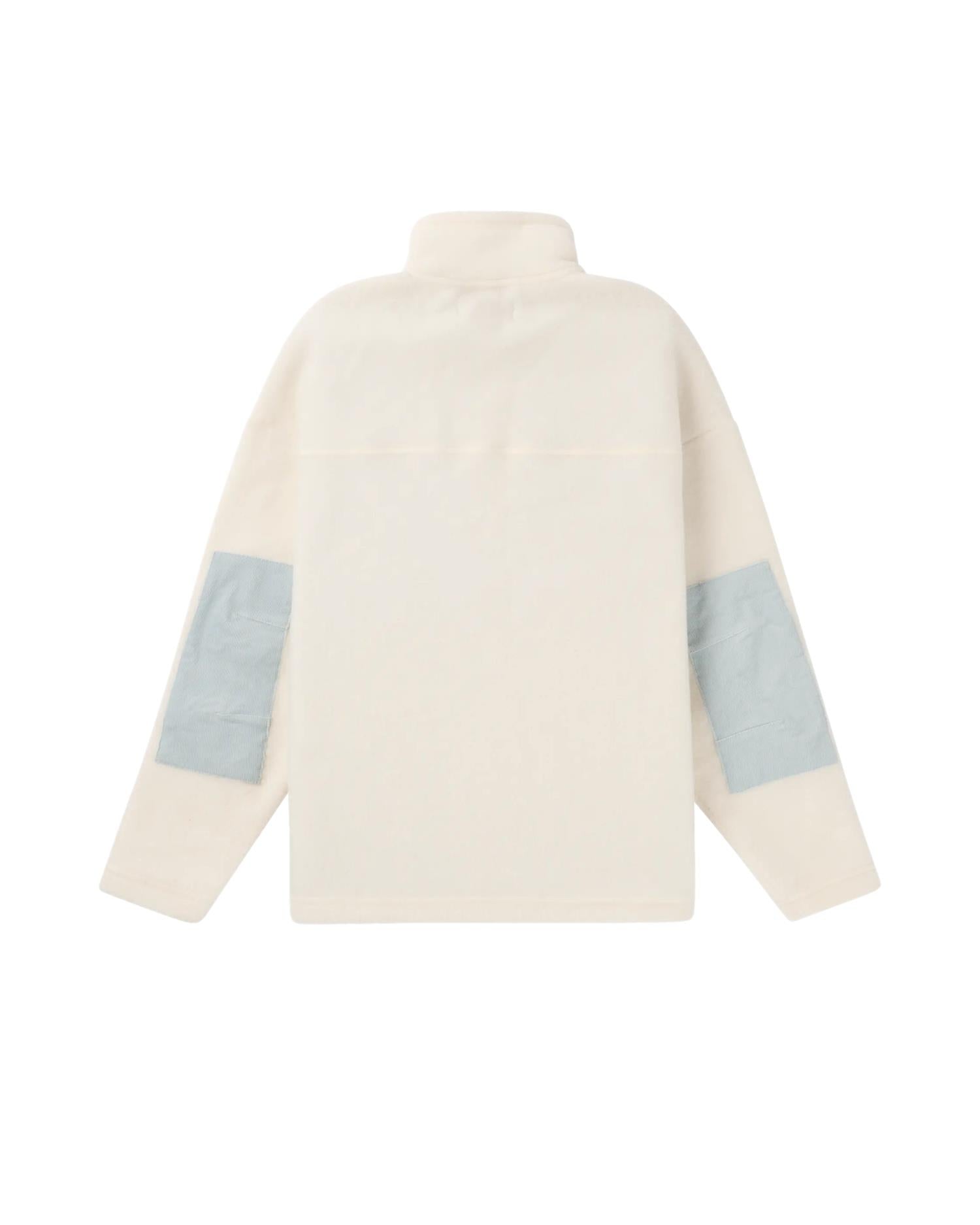 Amundsen V-Bond Cord fleece genser for kvinner i hvit og blå, mykt og komfortabelt for utendørsbruk.