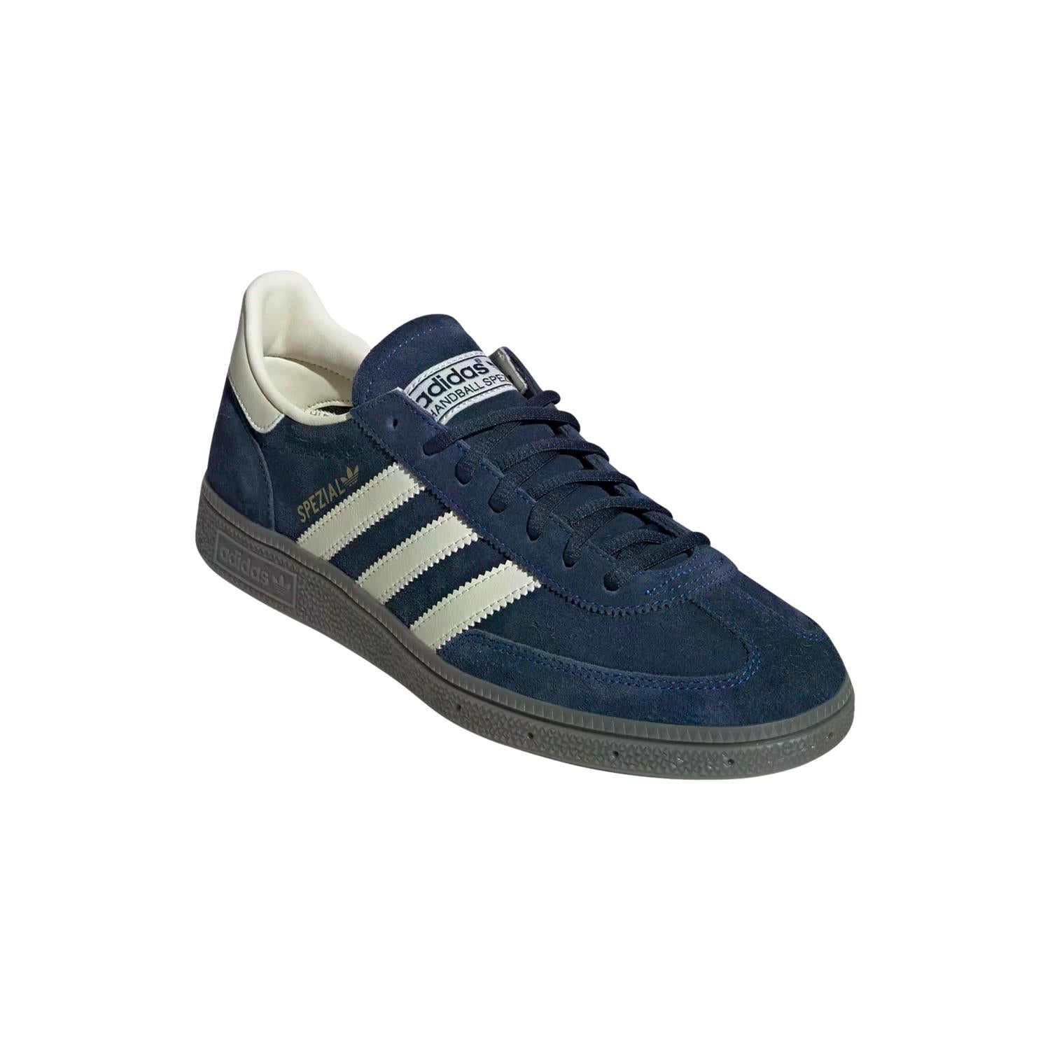 Adidas Handball Spezial sko i mørkeblå med hvite detaljer, sportslige håndballskor for menn.