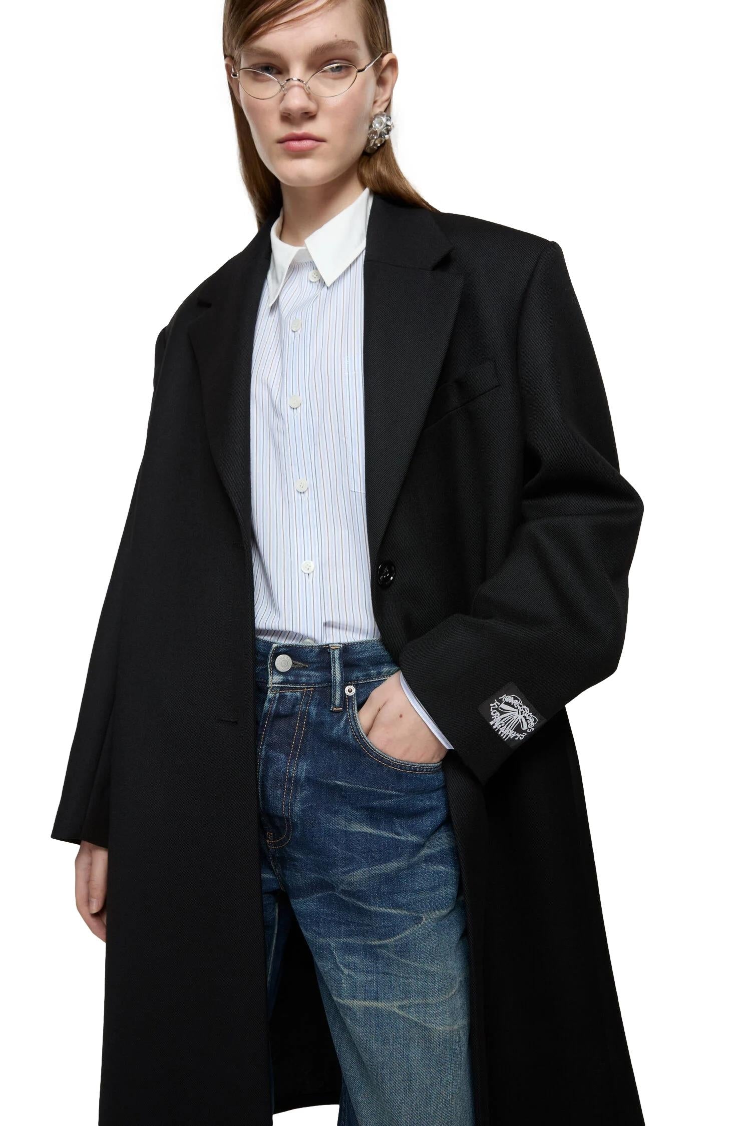 Acne Single-Breasted Wool Coat Jakke Sort - modostore.no