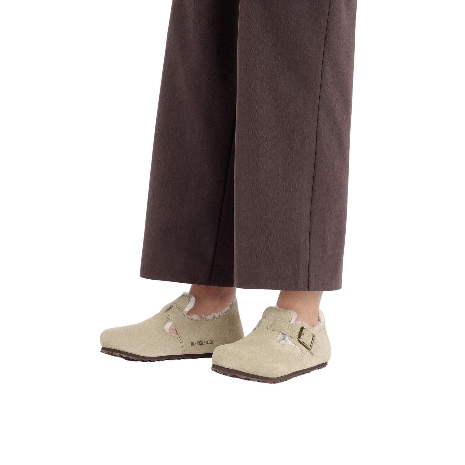 Birkenstock London Shearling Regular Taupe Sko Beige - modostore.no
