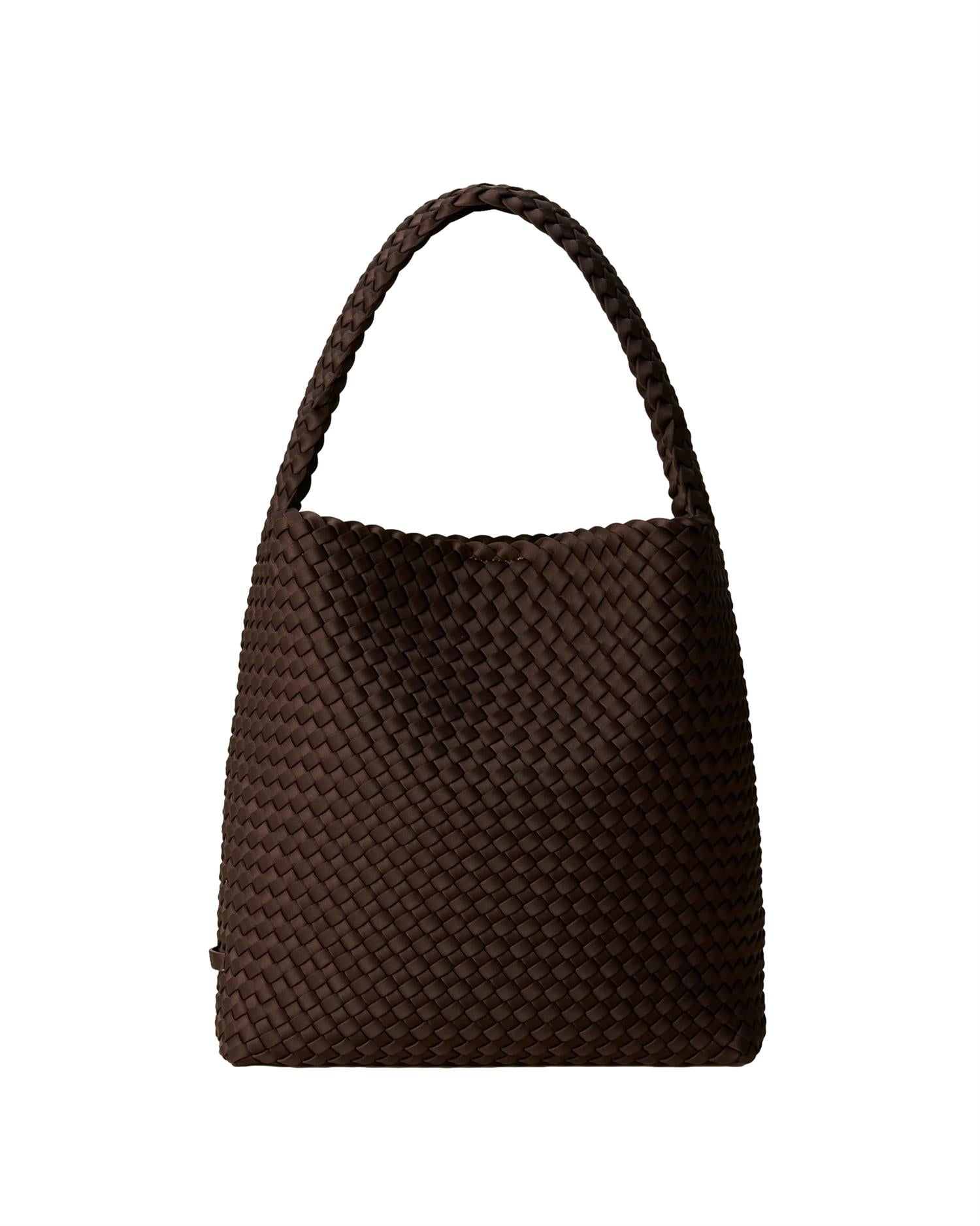 Naghedi Nomad Medium Hobo-veske i mørkebrun, myk og romslig, med bølgende design og justerbar skulderrem.