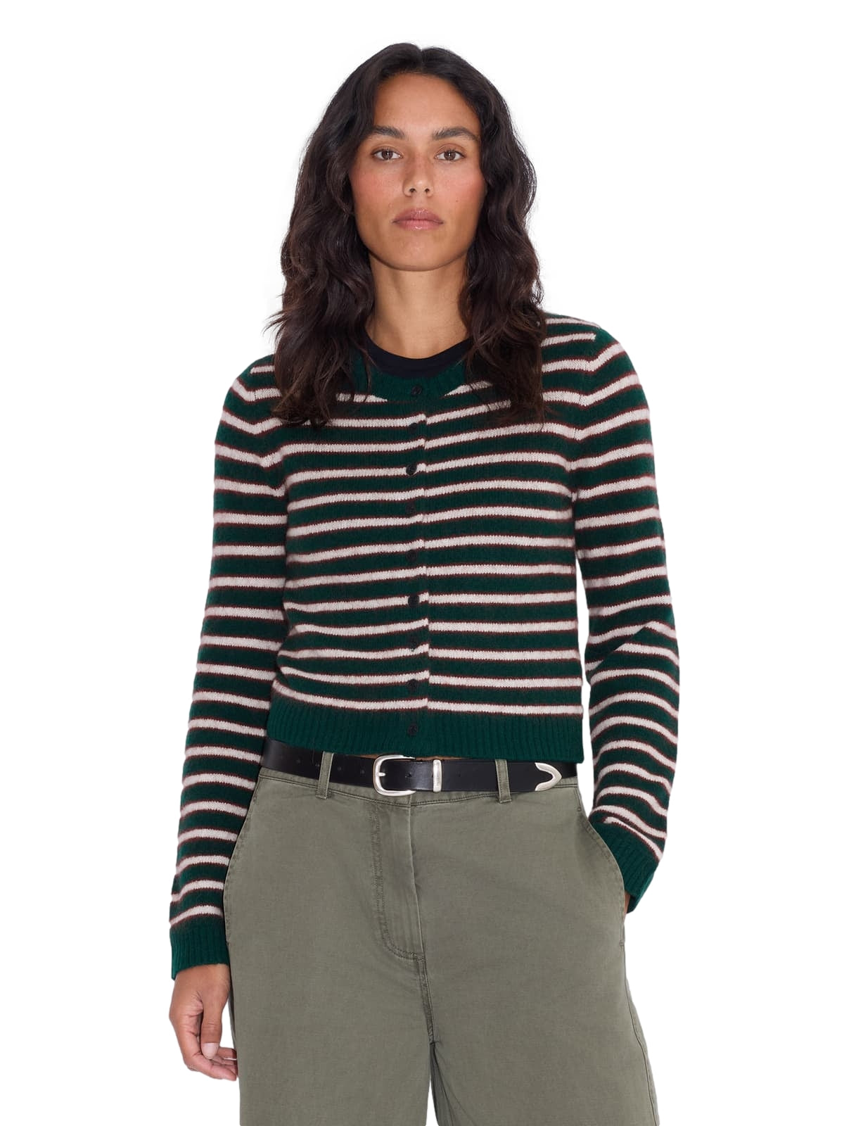 Holzweiler Mia Stripe Cardigan Cardigan Grønn Striper