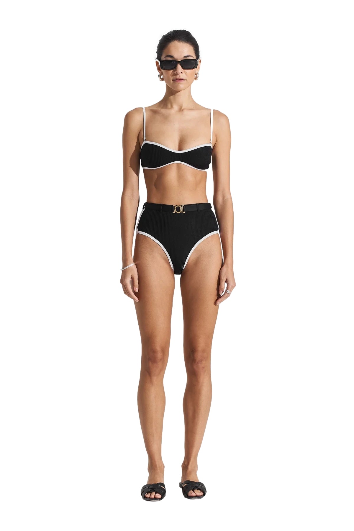 Seaquelle Ribbed Bikini Top Badetøy Sort Og Hvit - modostore.no
