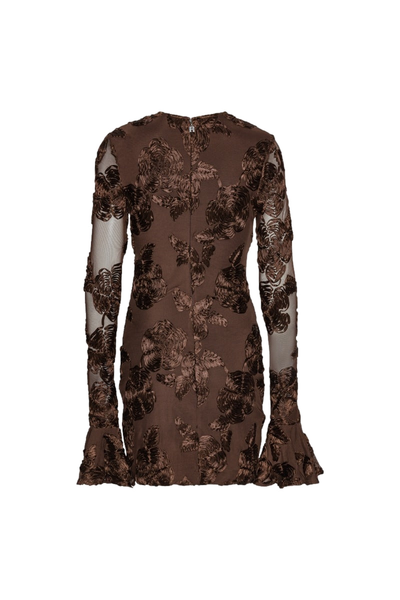 ROTATE Flower Mesh Mini Dress Kjole Brun - modostore.no