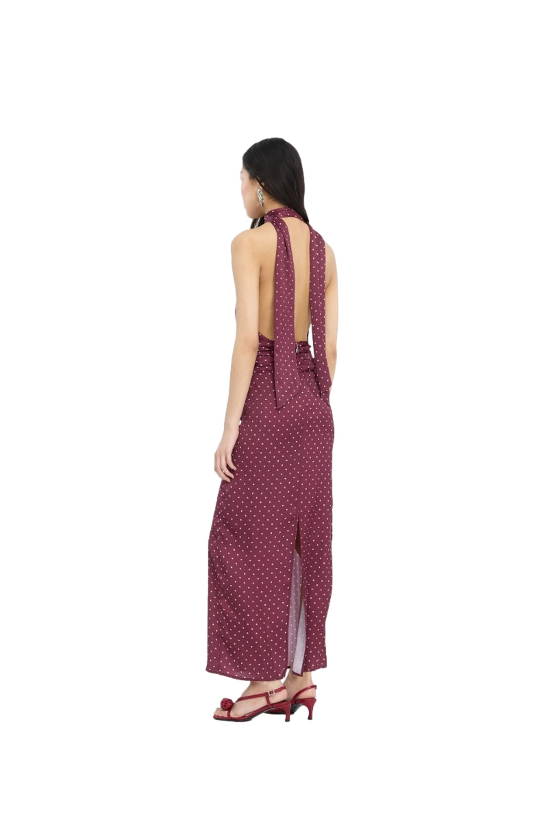ROTATE Dot Halterneck Scarf Dress Kjole Burgunder Mønster