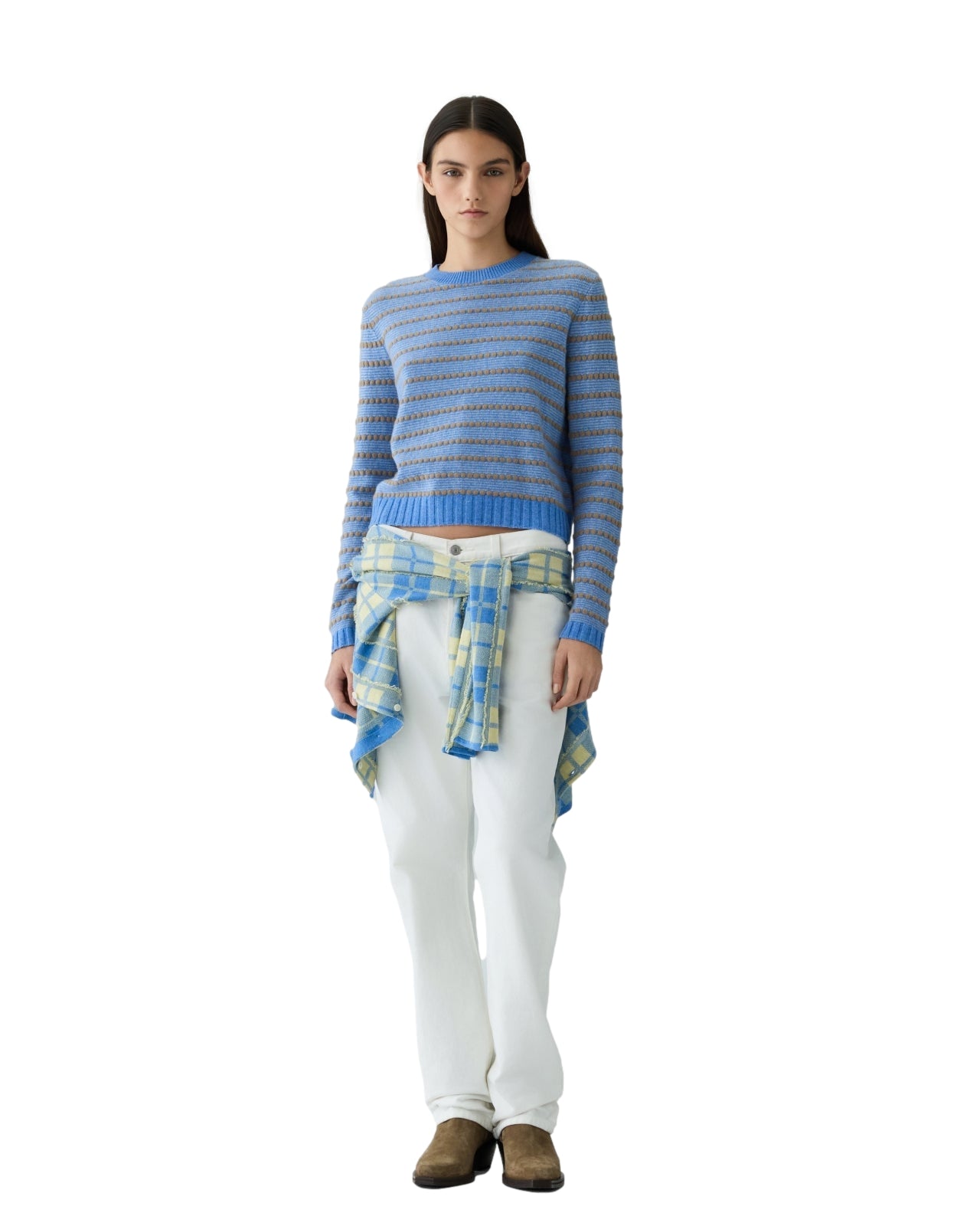 Guest In Residence Pebble Stripe Shrunken Crew Genser Blå Mønster