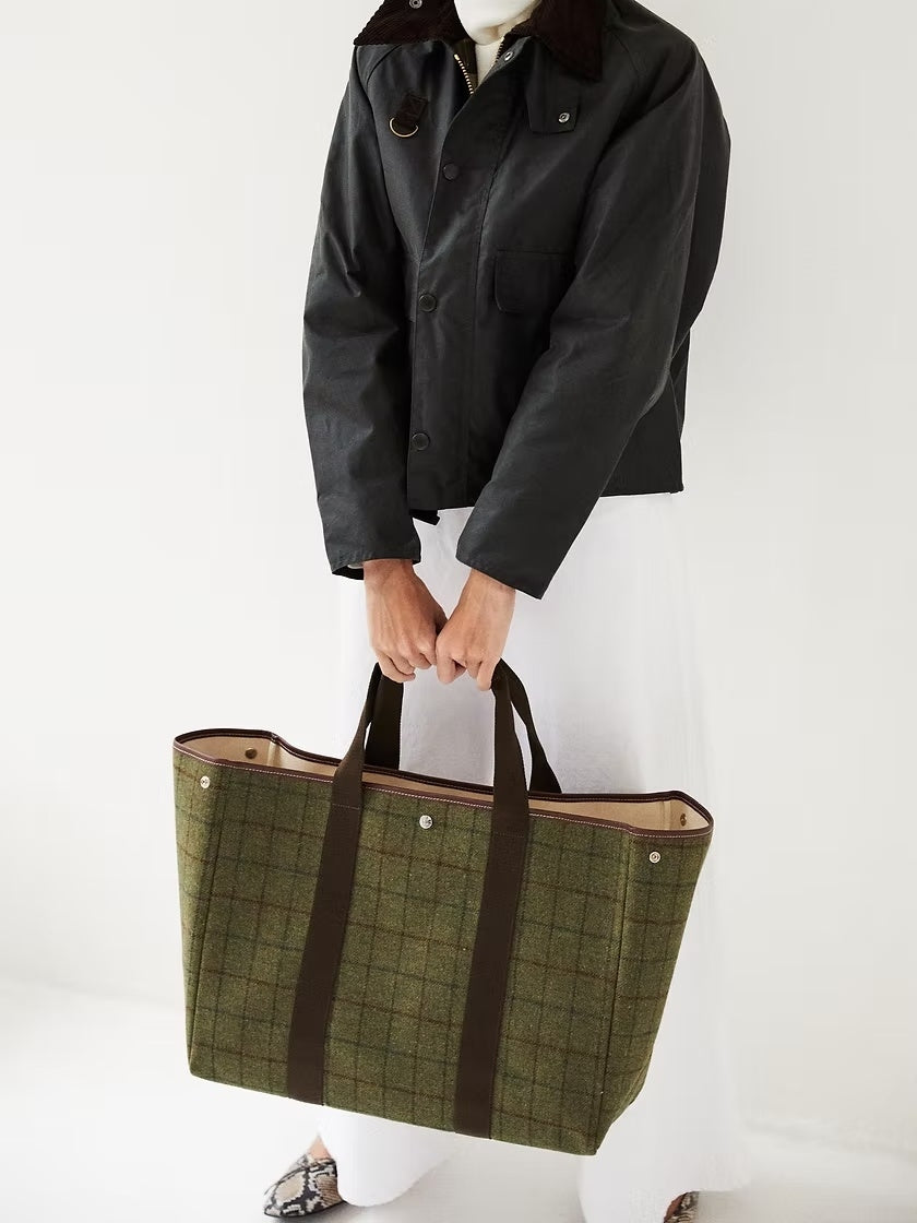 Rue de Verneuil Traversée XL Hunting Tweed Kaki Veske Grønn Mønster - modostore.no