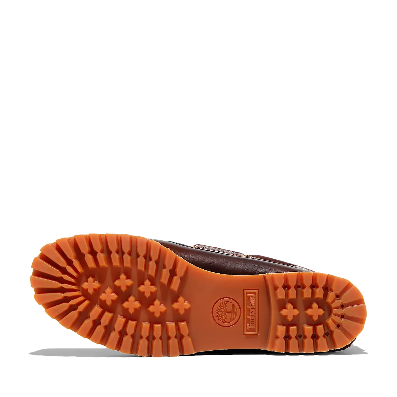 Brune Timberland Noreen båt-sko med lærrem og hvit såle, vist på en flat overflate.