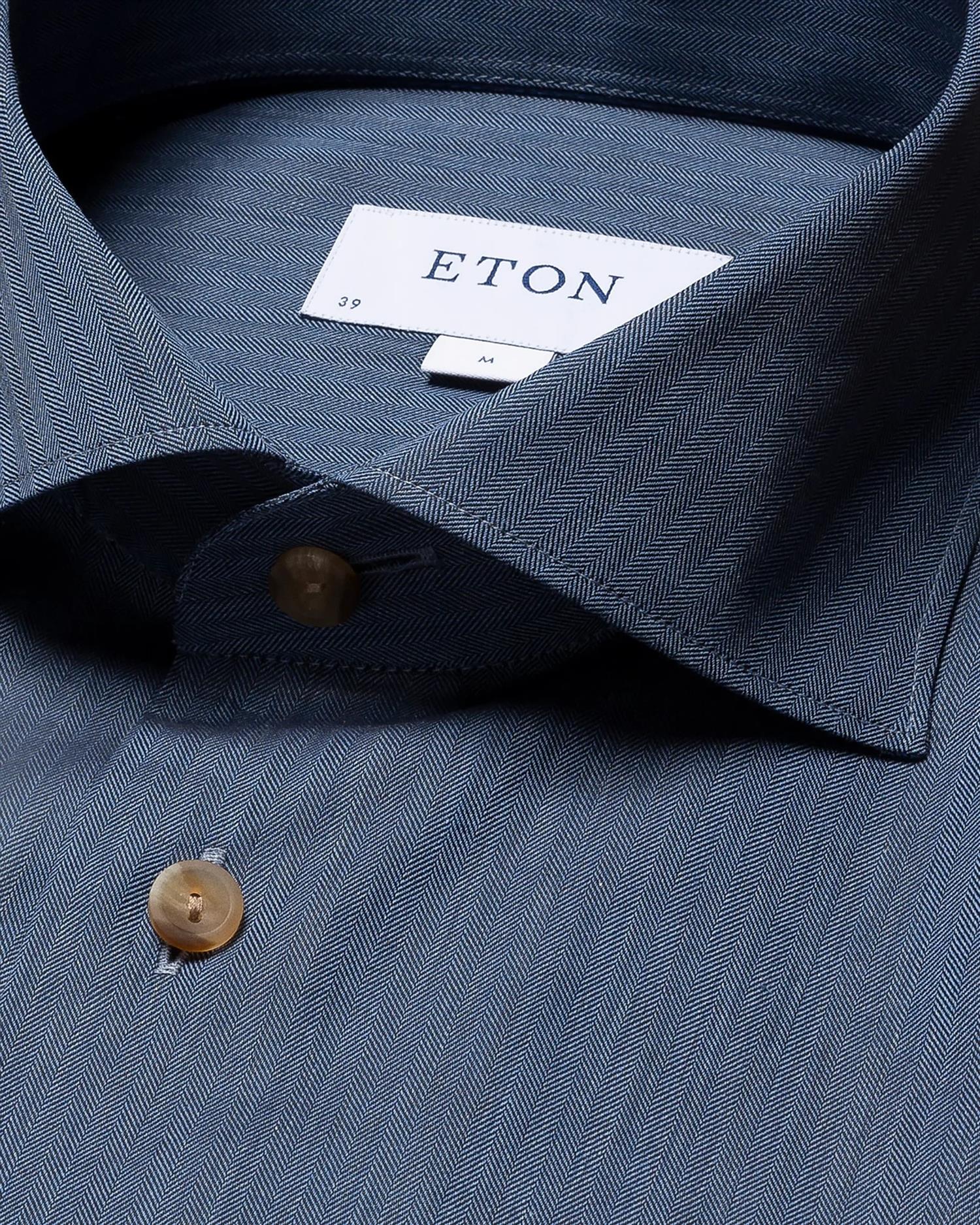 Eton Flanel Herringbone blue Skjorte Melert Blå - modostore.no