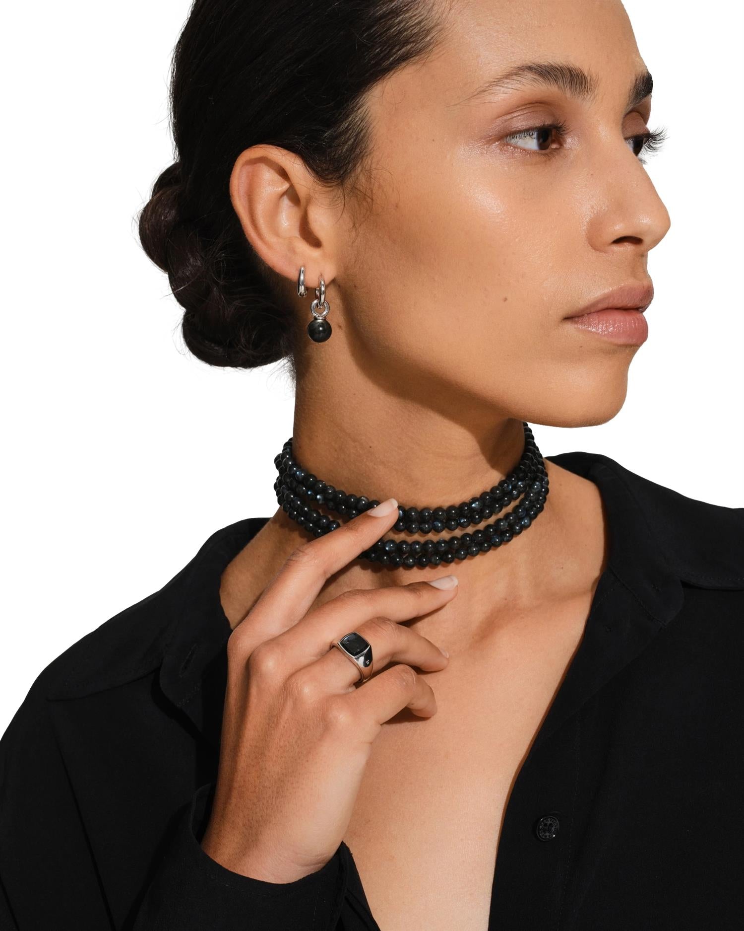 Tom Wood Kay Ring Black Larvikite Ring