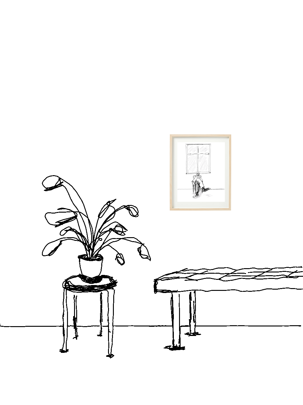 Ole-Kristian Joki Haukeberg kunstverk av et hvitt vindu i A4-størrelse, moderne kunst på hvit bakgrunn.
