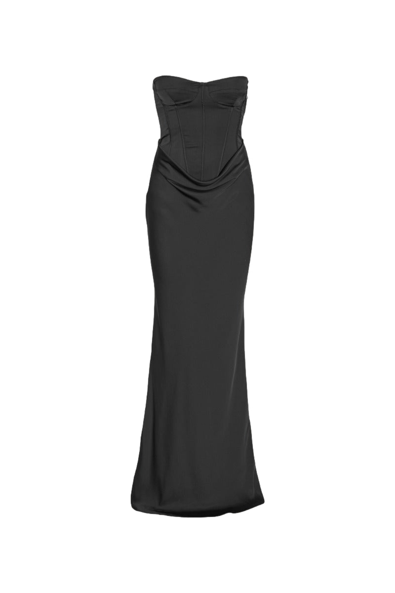 ROTATE Satin Corset Maxi Dress Kjole Sort - modostore.no