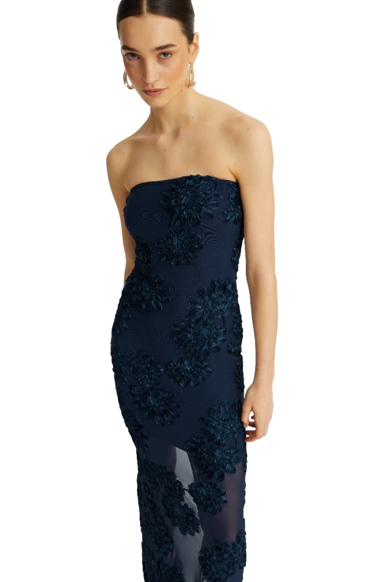 ROTATE 3D Mesh Maxi Dress Kjole Mørkeblå