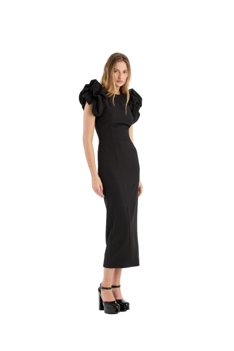 ROTATE Crepe Puffy Midi Dress Kjole Sort - modostore.no