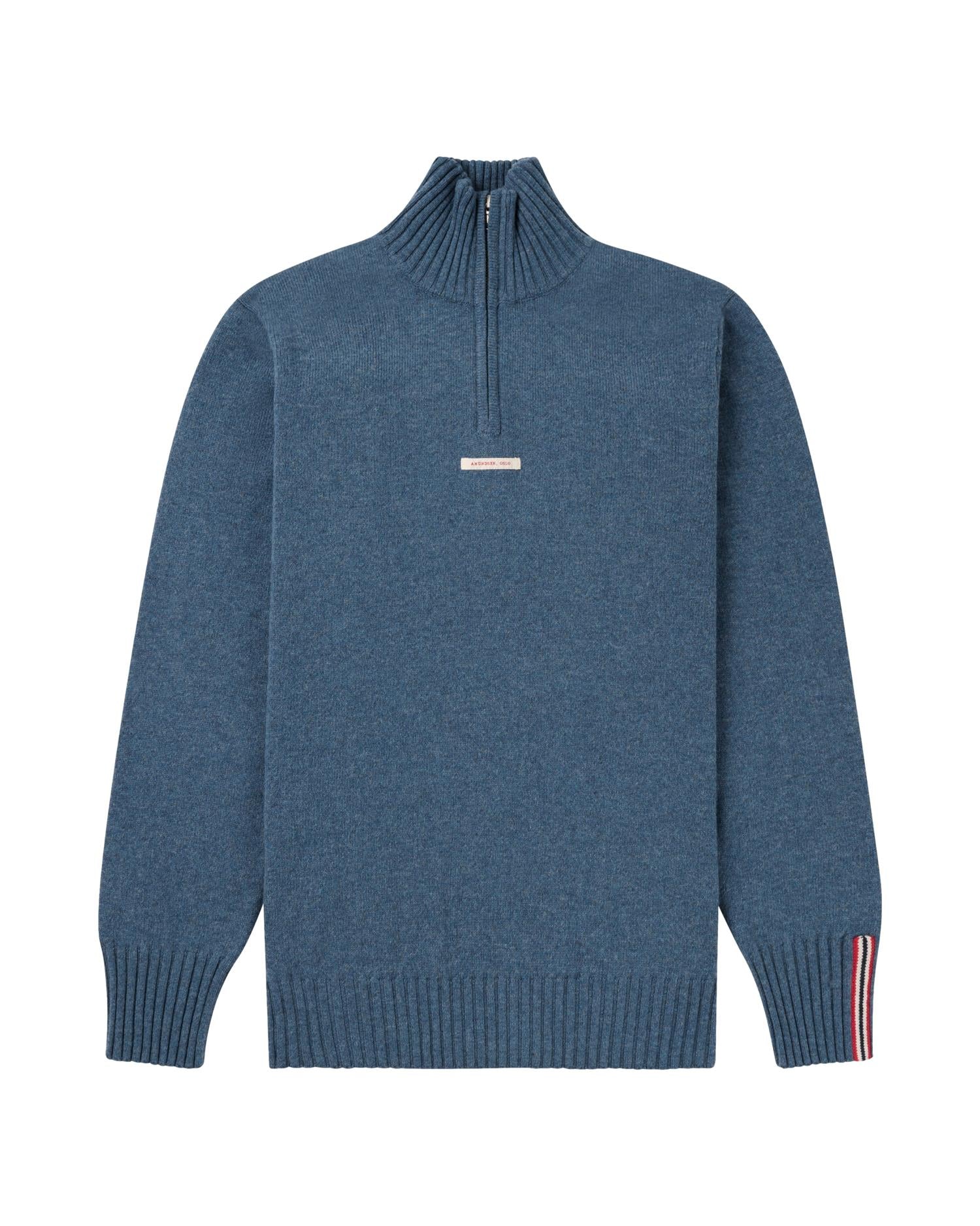 Amundsen Deck Half Zip Mens Genser Melert Blå - modostore.no