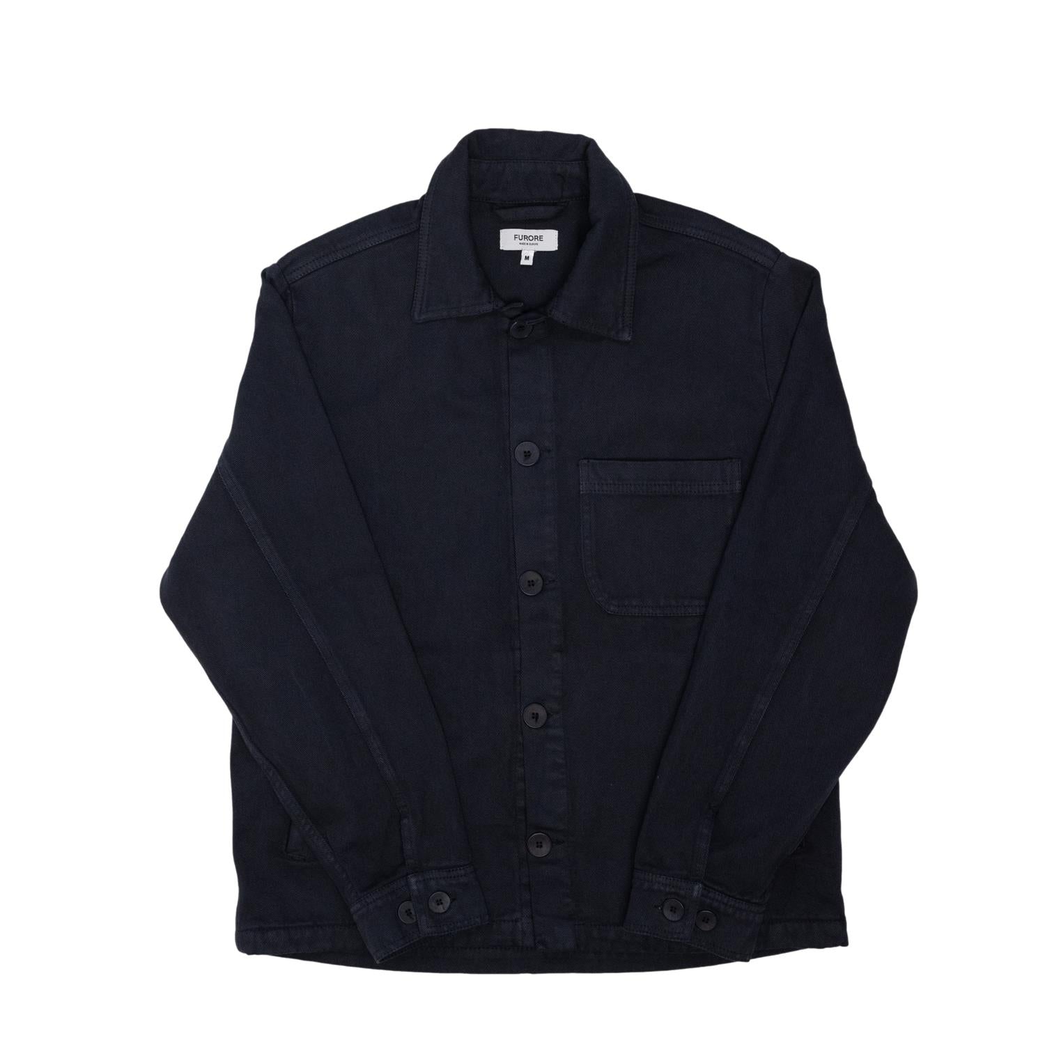 Furore Furore Toby overshirt i mørkeblå, myk bomullsovershirt med knappelukking og lomme på brystet, for herremote.