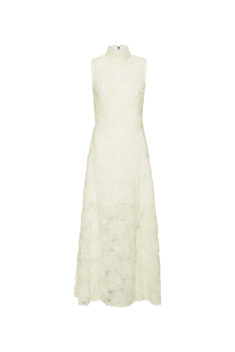 ROTATE Flower Mesh Maxi Dress Kjole Off-White - modostore.no