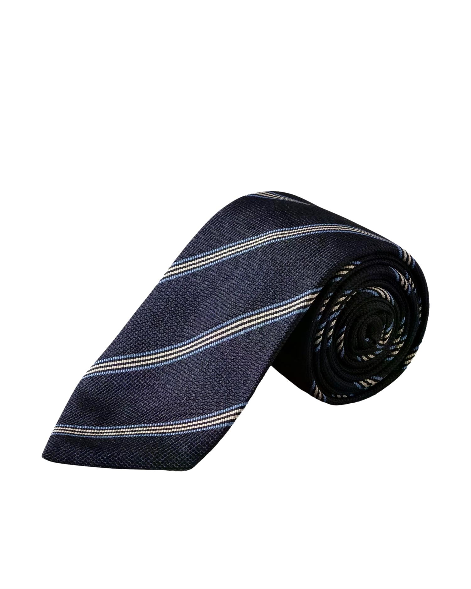 Eton Striped Woven Silk Tie Navy Blue Slips Mørkeblå