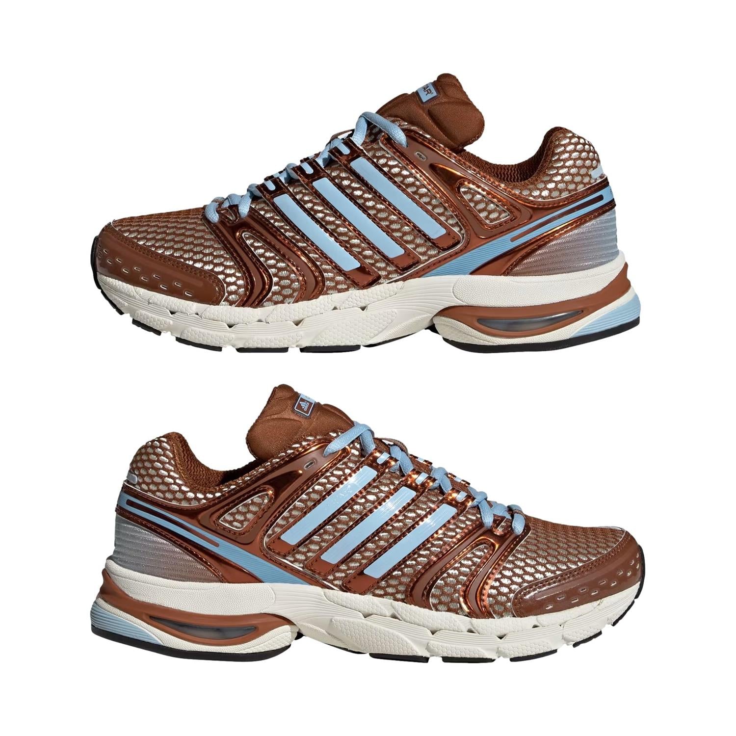 Adidas Adistar Control 5 sko i brunt med svart såle, sportssko for løping og trening, vist i et bilde.