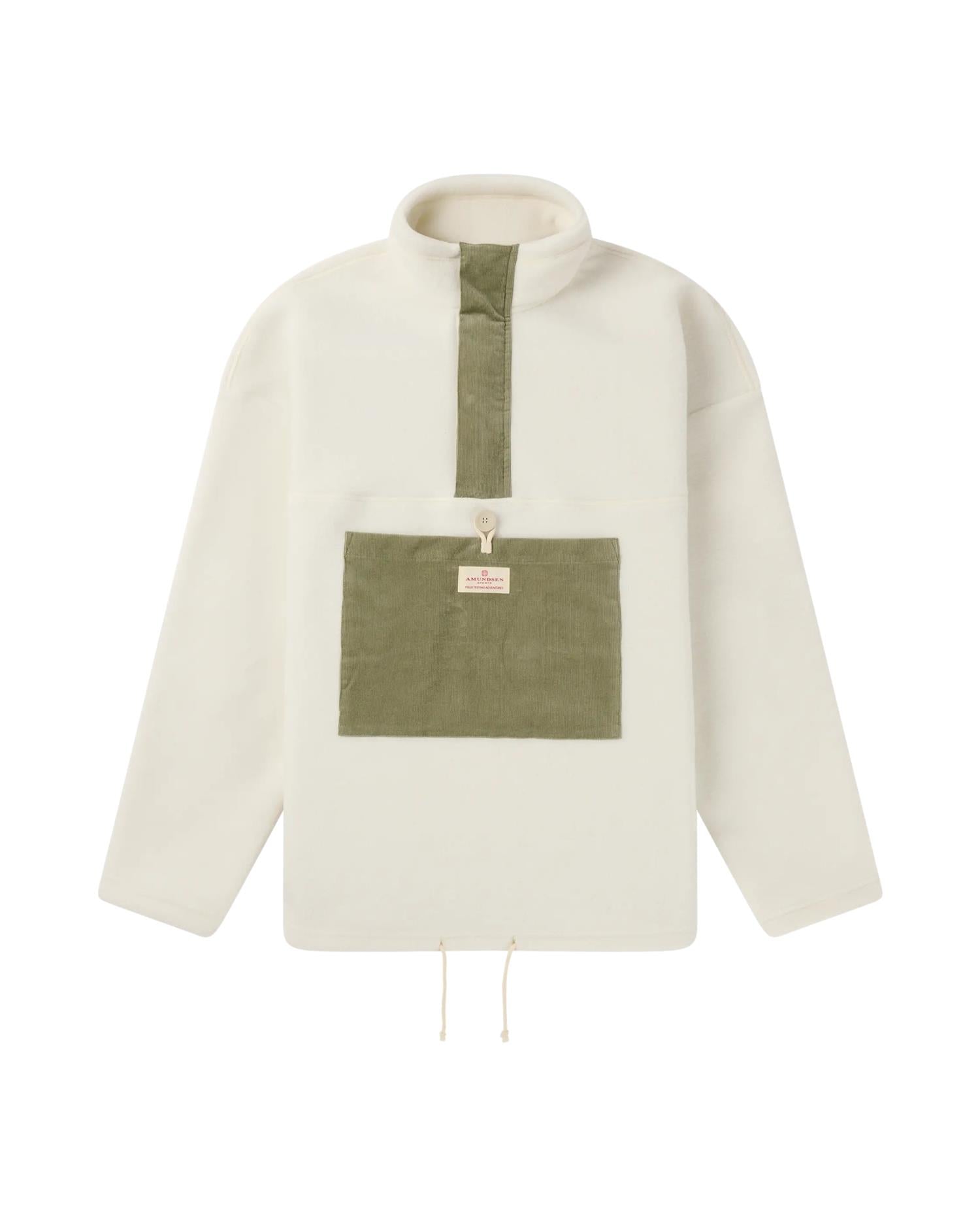 Amundsen V-Bond Cord Fleece Mens Genser Hvit Og Grønn - modostore.no