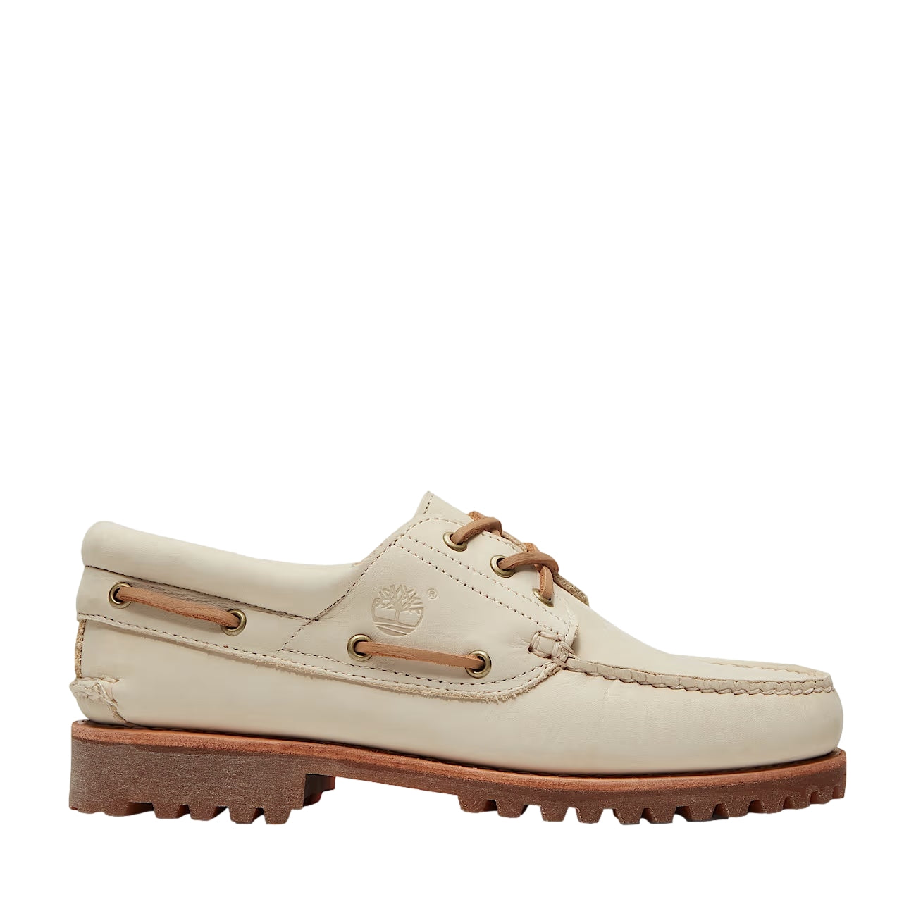 Beige Timberland Authentic Lake House 3-Eye Lug boat sko for menn med lærremmer og gummisåle, casual og komfortabel design