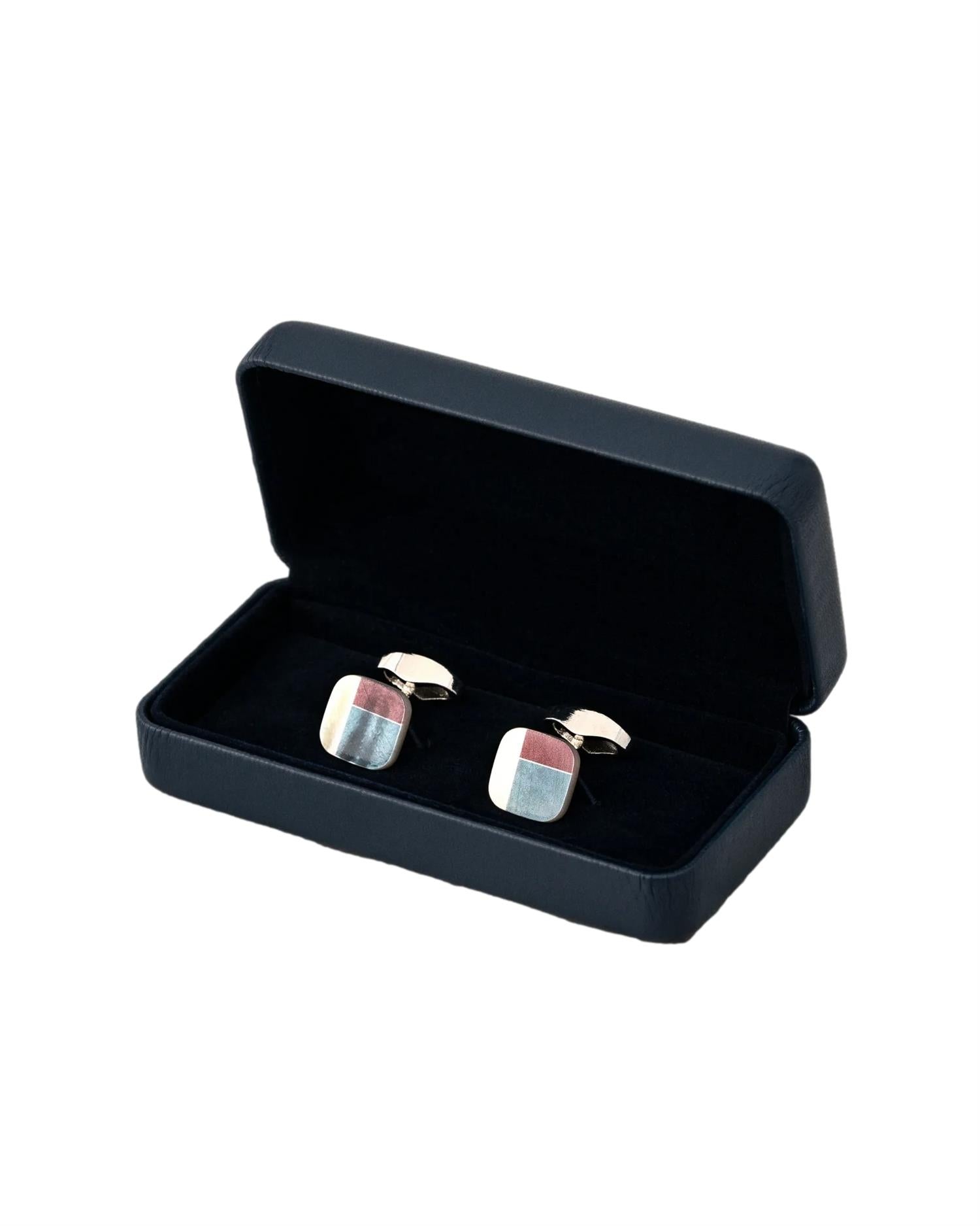 Eton Geometrical MOP Square Cufflinks Mansjettknapper Sølv - modostore.no