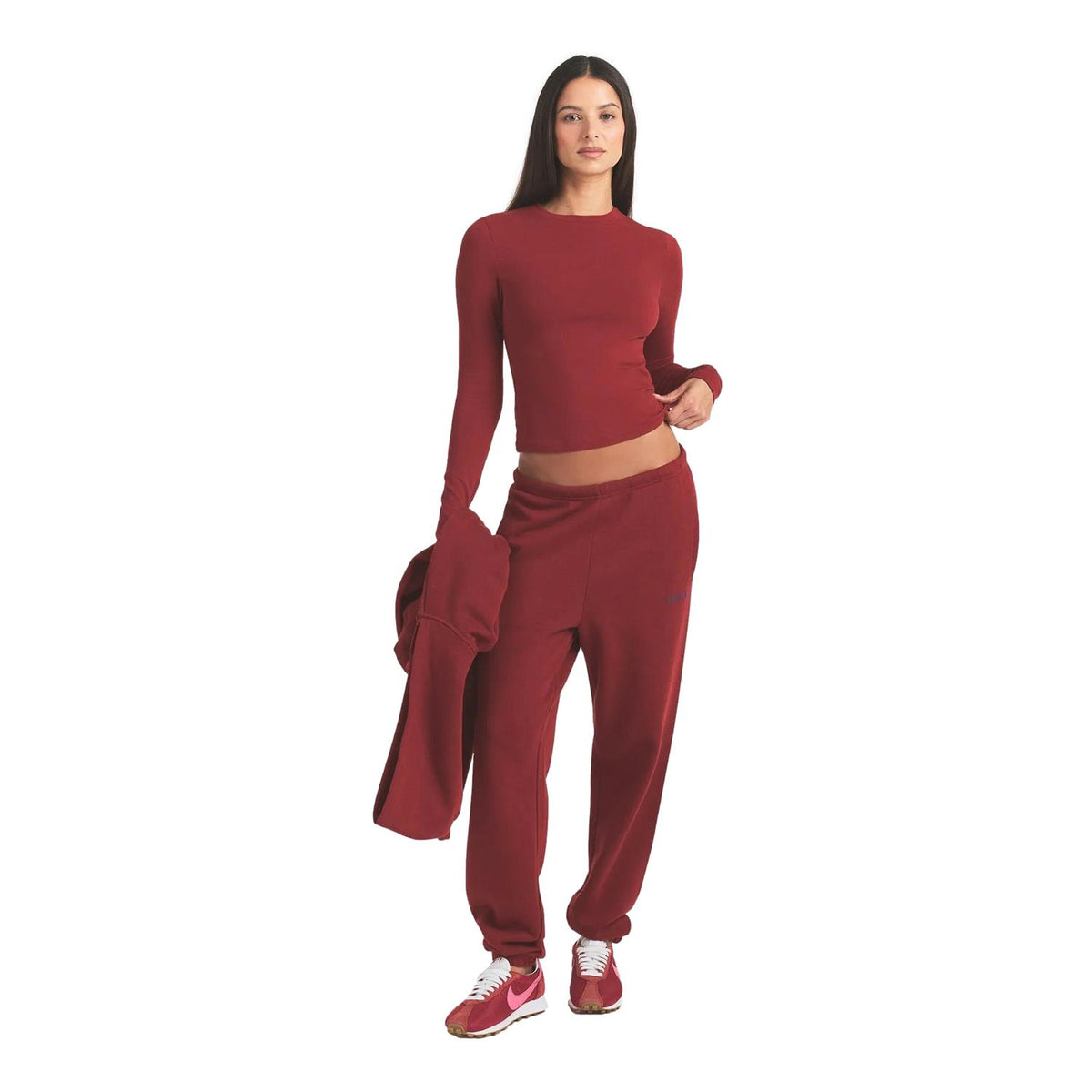 SKIMS Cotton Jersey langermet genser i merlot