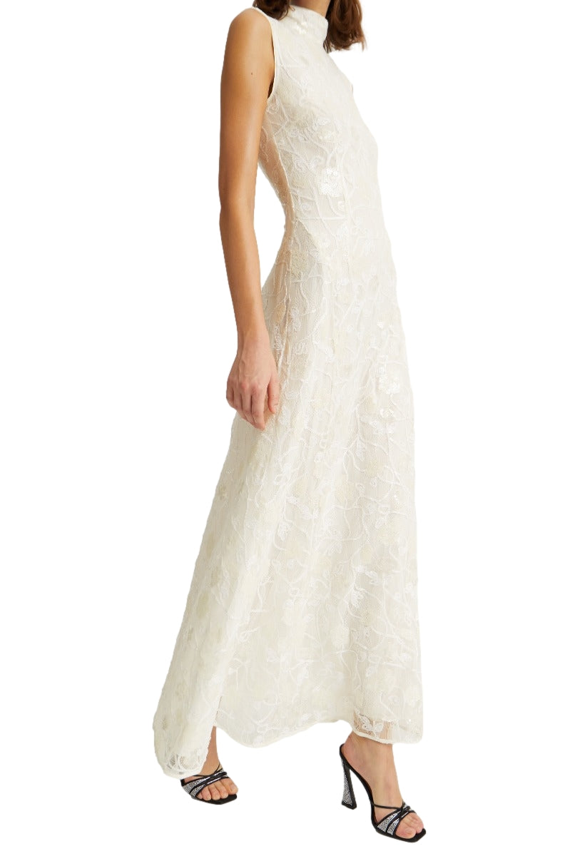 ROTATE Lace Sequin Maxi Dress Kjole Off-White - modostore.no