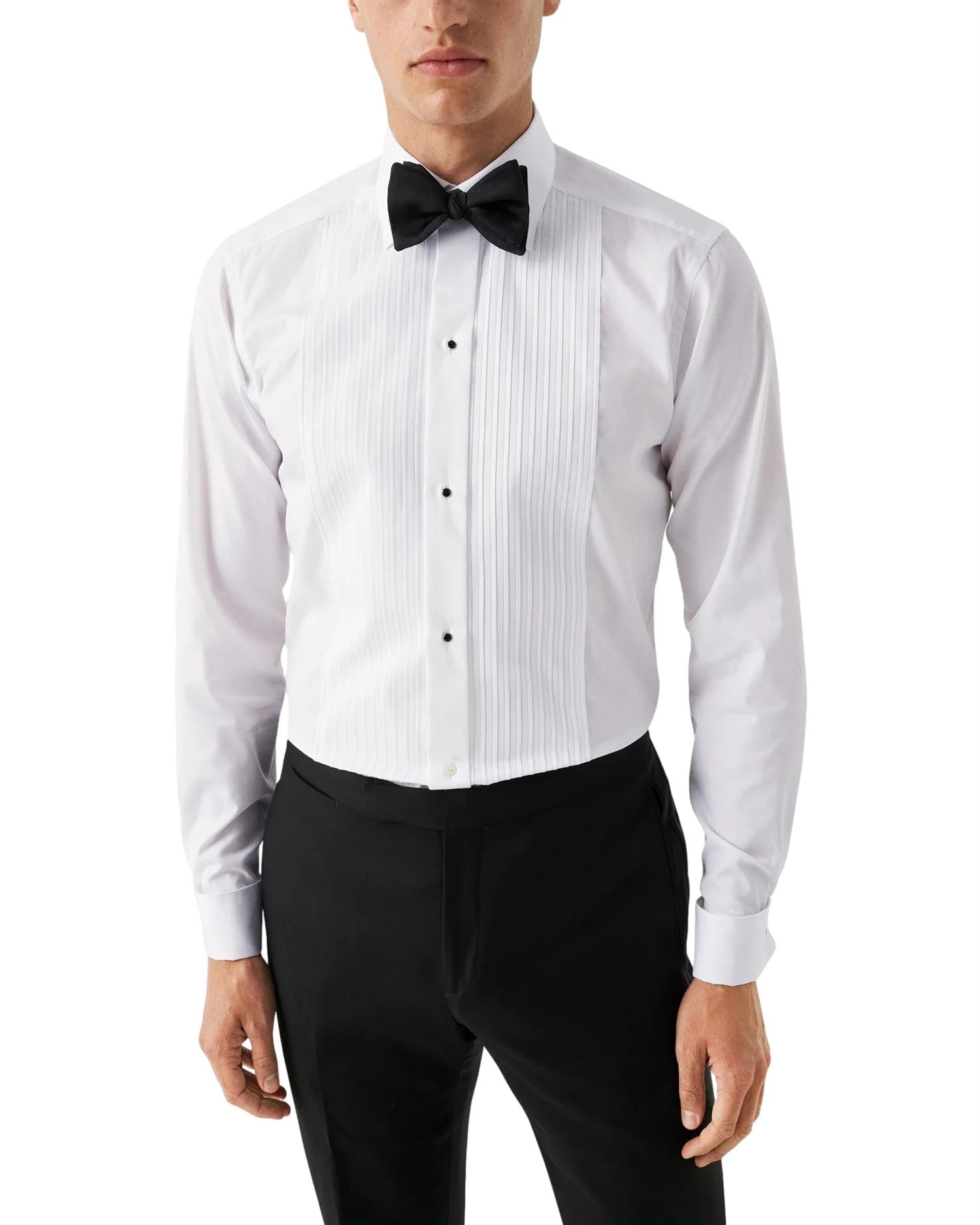 Hvit Eton Plissé Tuxedo Skjorte i bomull med plissert design og klassisk krage, perfekt for formelle anledninger