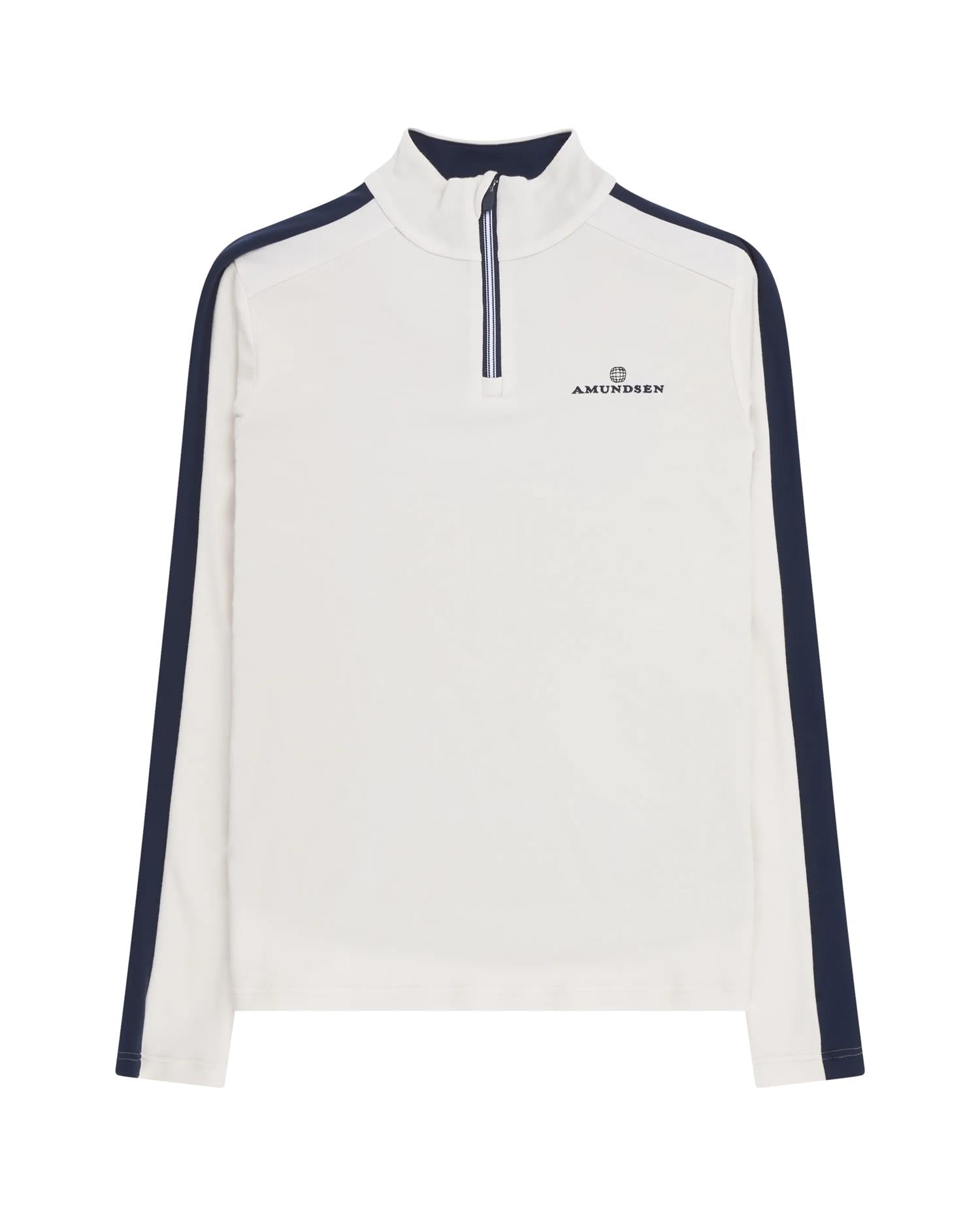 Amundsen 5Mila damegenser med hvit og mørkeblå striper, half zip, myk og komfortabel i bomullsblanding.