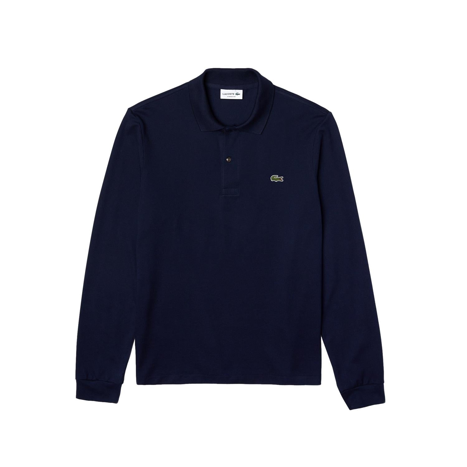 Lacoste langermet poloskjorte i klassisk passform, langermet, i marineblå med logo på brystet, til herre.