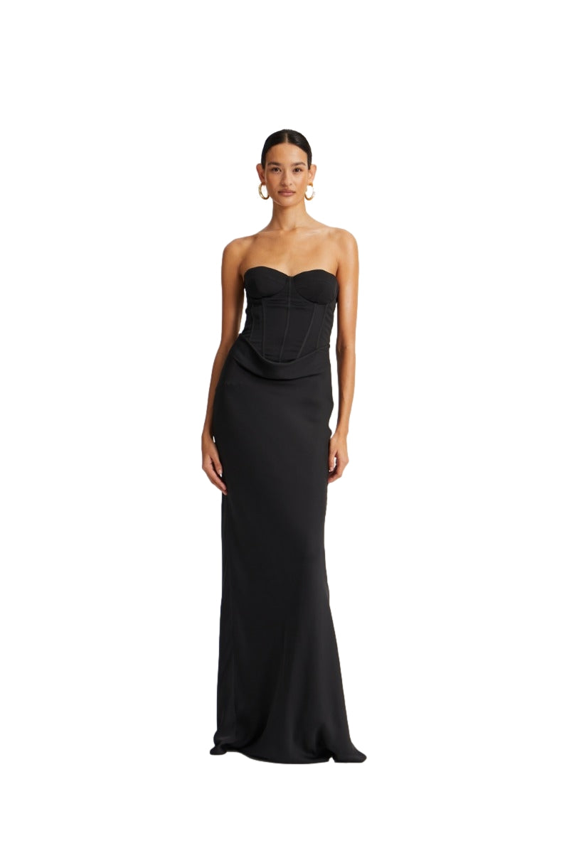 ROTATE Satin Corset Maxi Dress Kjole Sort - modostore.no