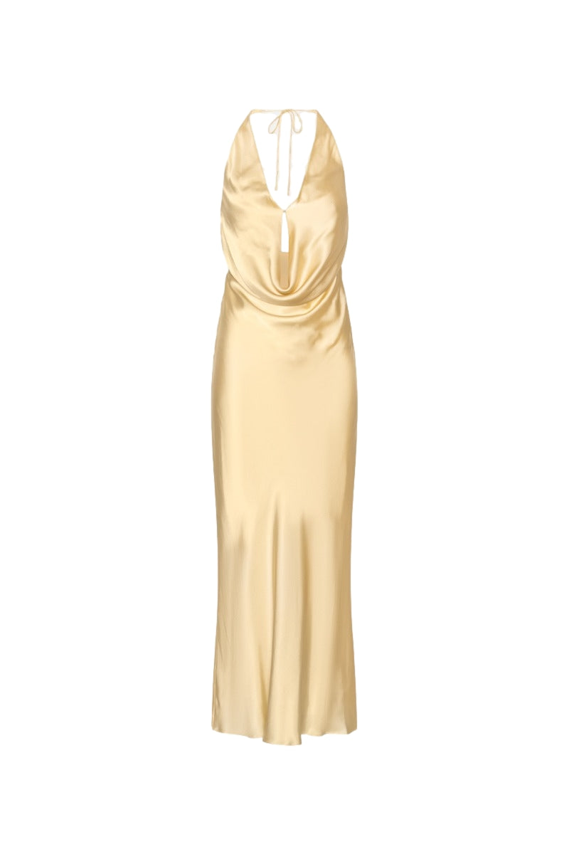 ROTATE Chiffon Halter Dress Kjole Pastellgul
