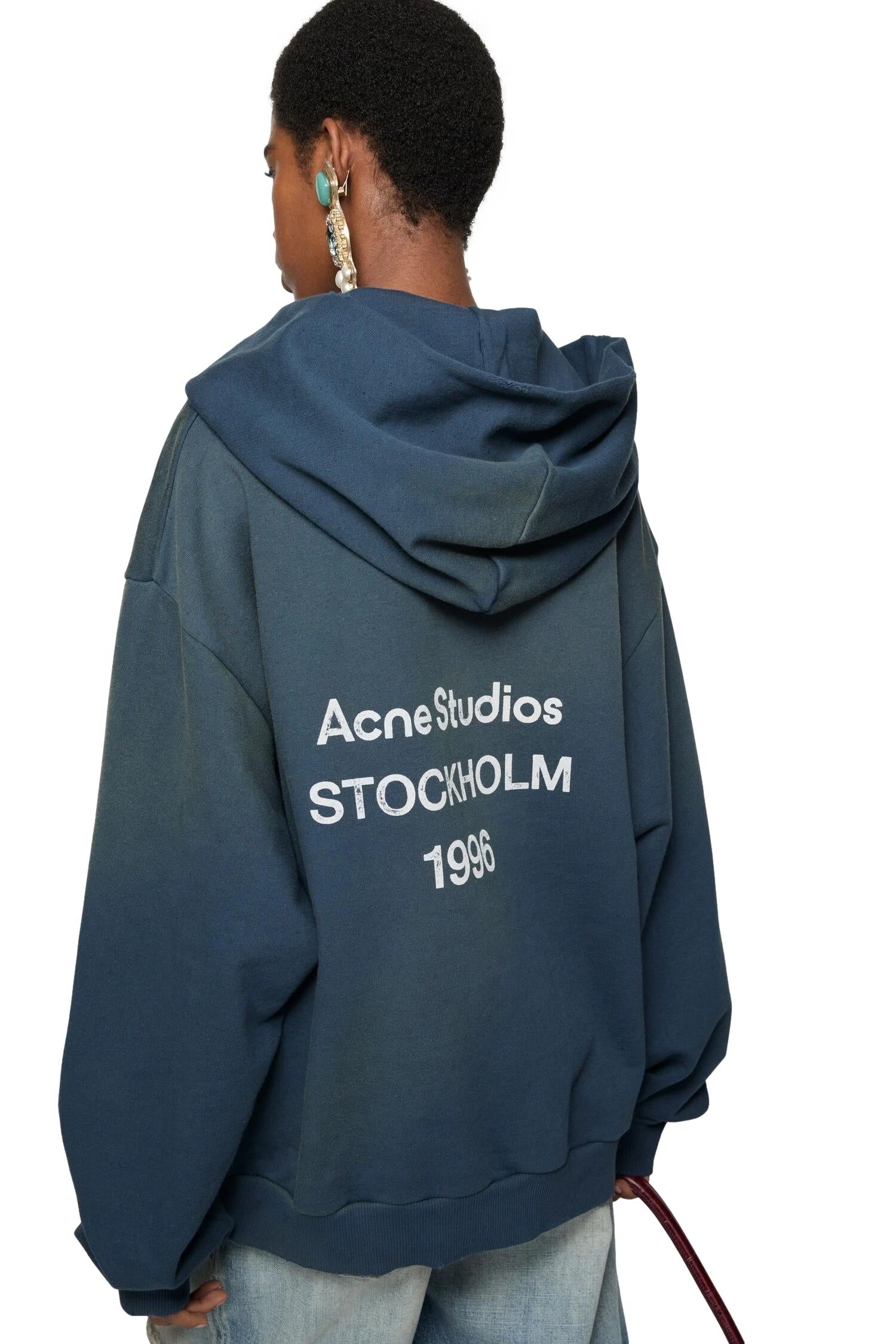 Acne Logo Hooded Sweater Hettegenser Mørkeblå - modostore.no